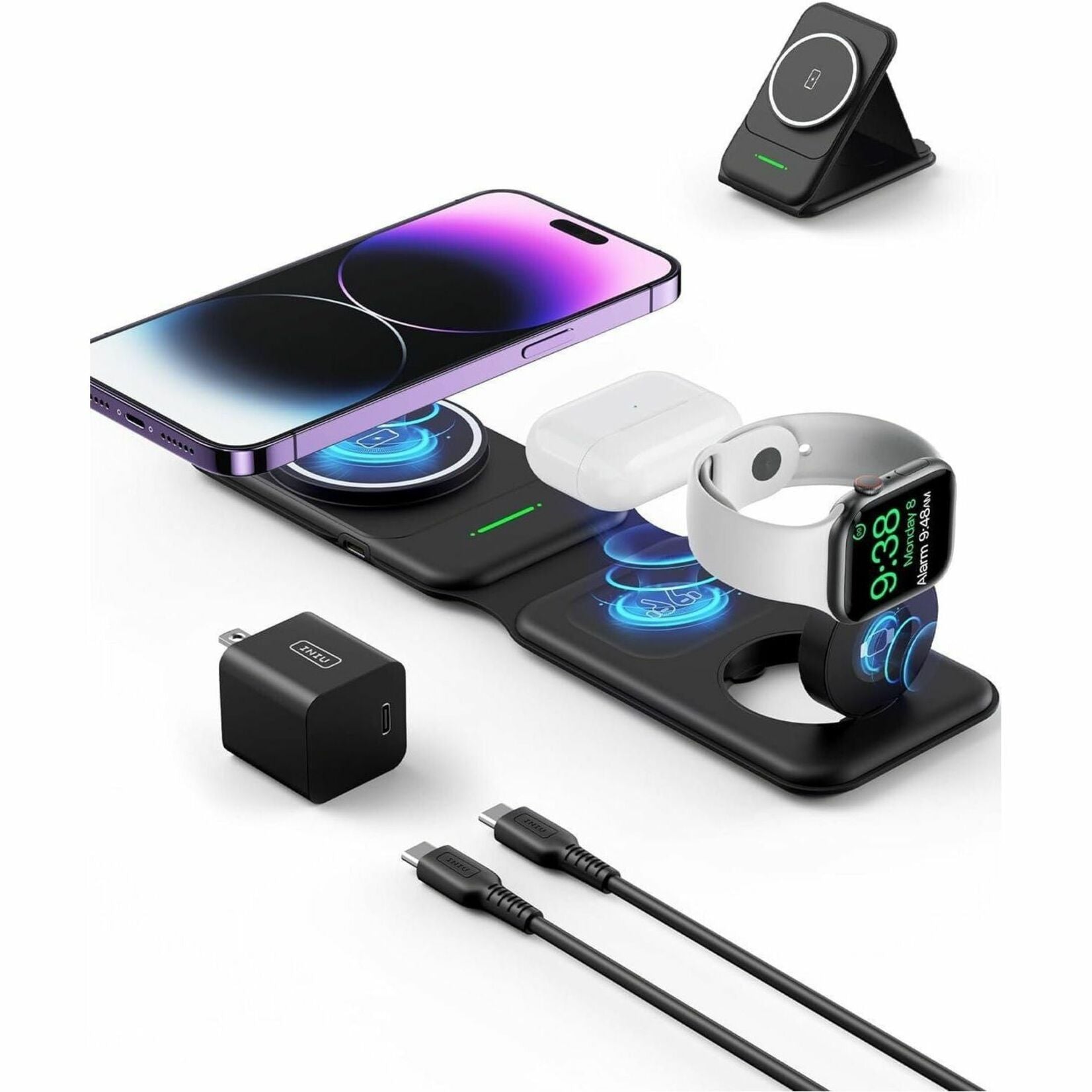 INIU 3-in-1 Foldable Magnetic Wireless Induction Charger, MagSafe