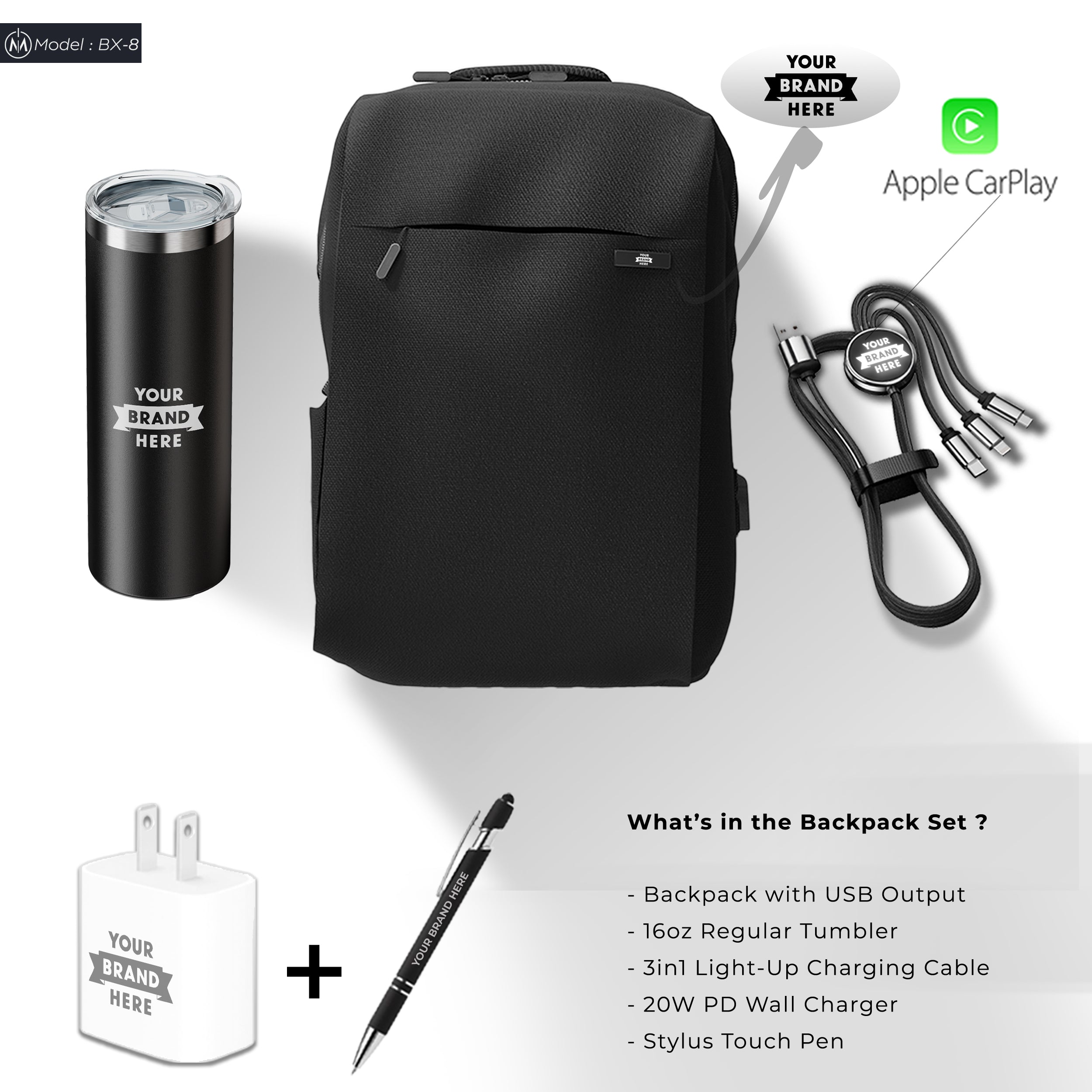 Deluxe Corporate Tech Lifestyle Backpack Set BX-8, Waterproof