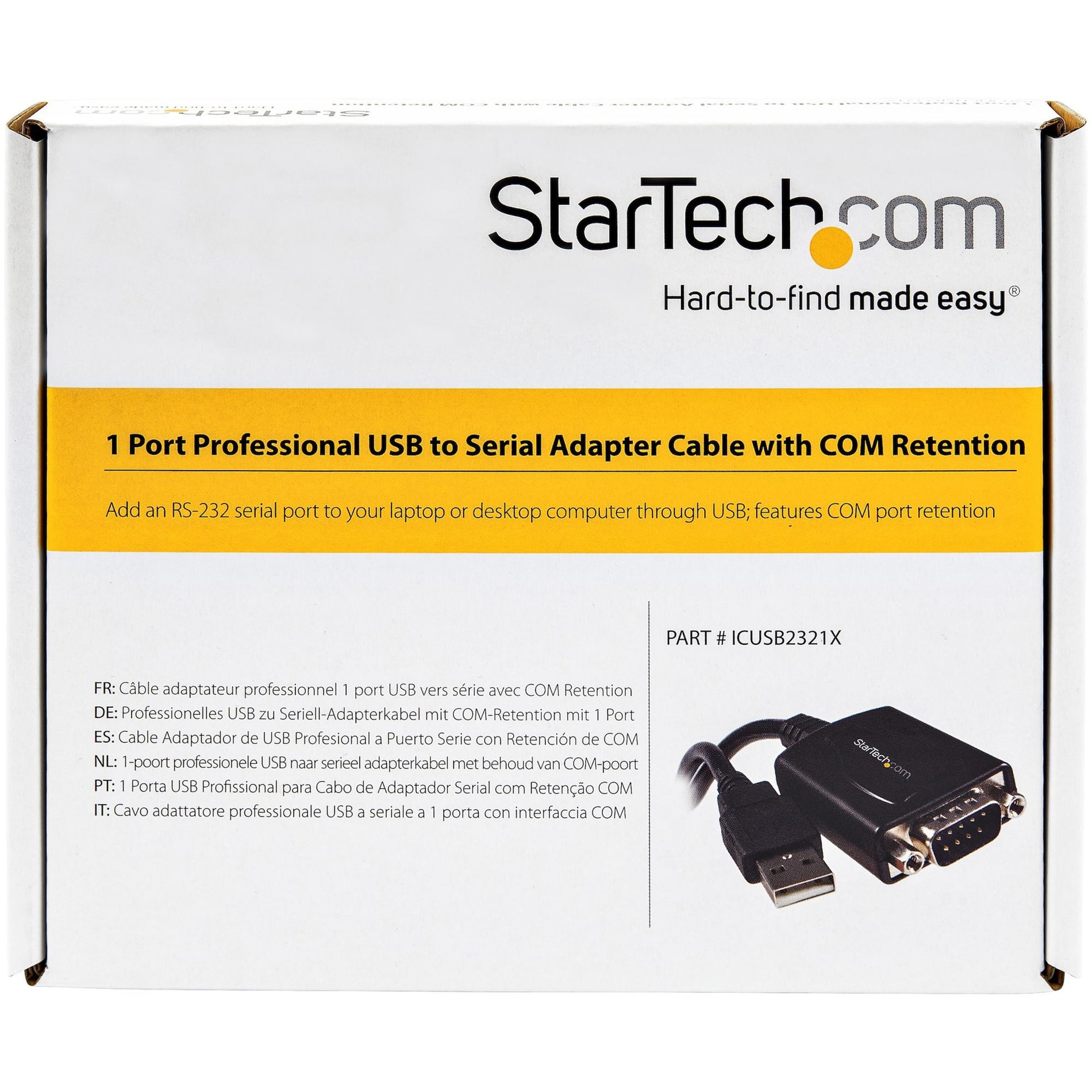 StarTech.com ICUSB2321X 1 Port Professional USB to Serial Adapter Cable with COM Retention, 2-Year Warranty, Windows Compatible