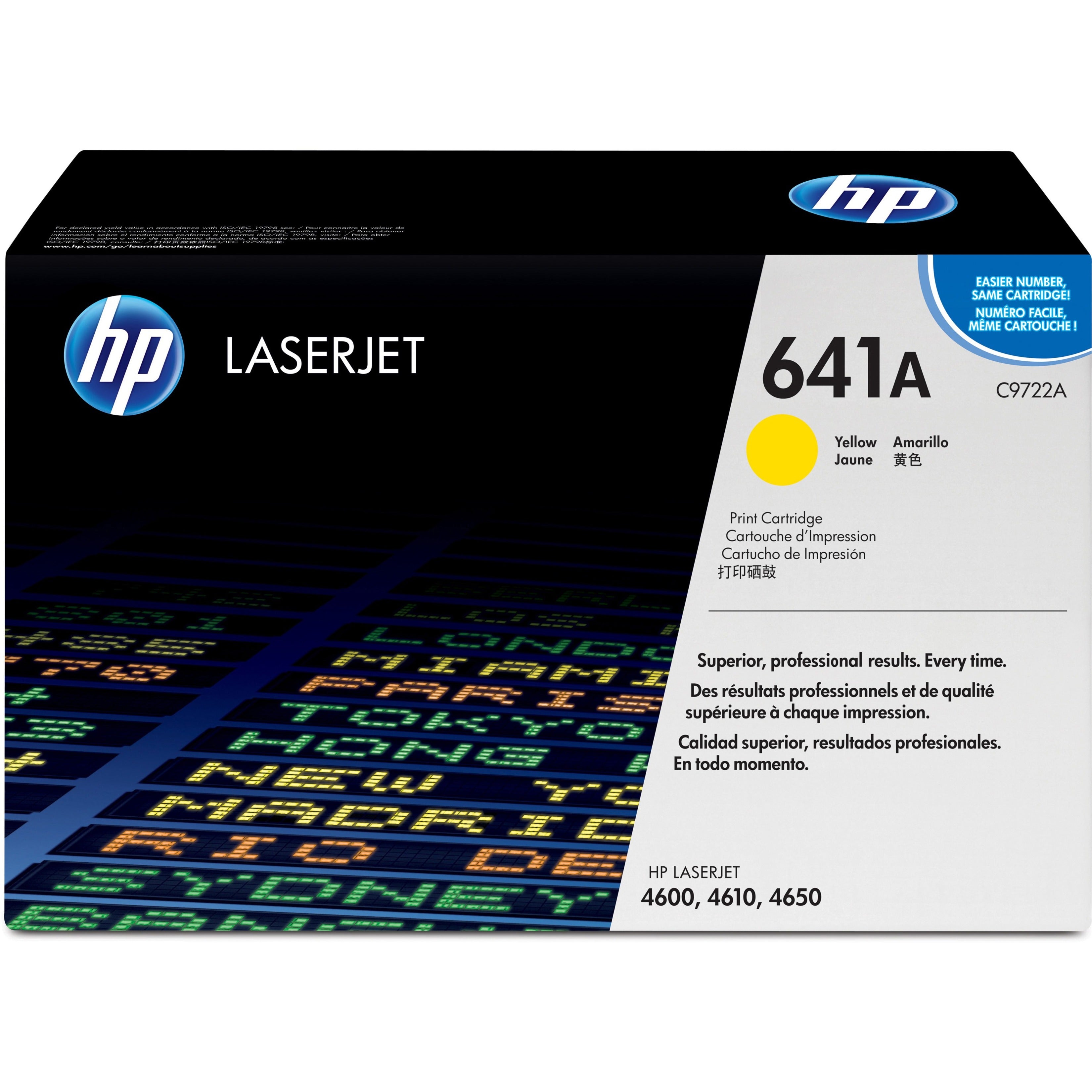 HP C9722A 641A Yellow Toner Cartridge, 8000 Page Yield