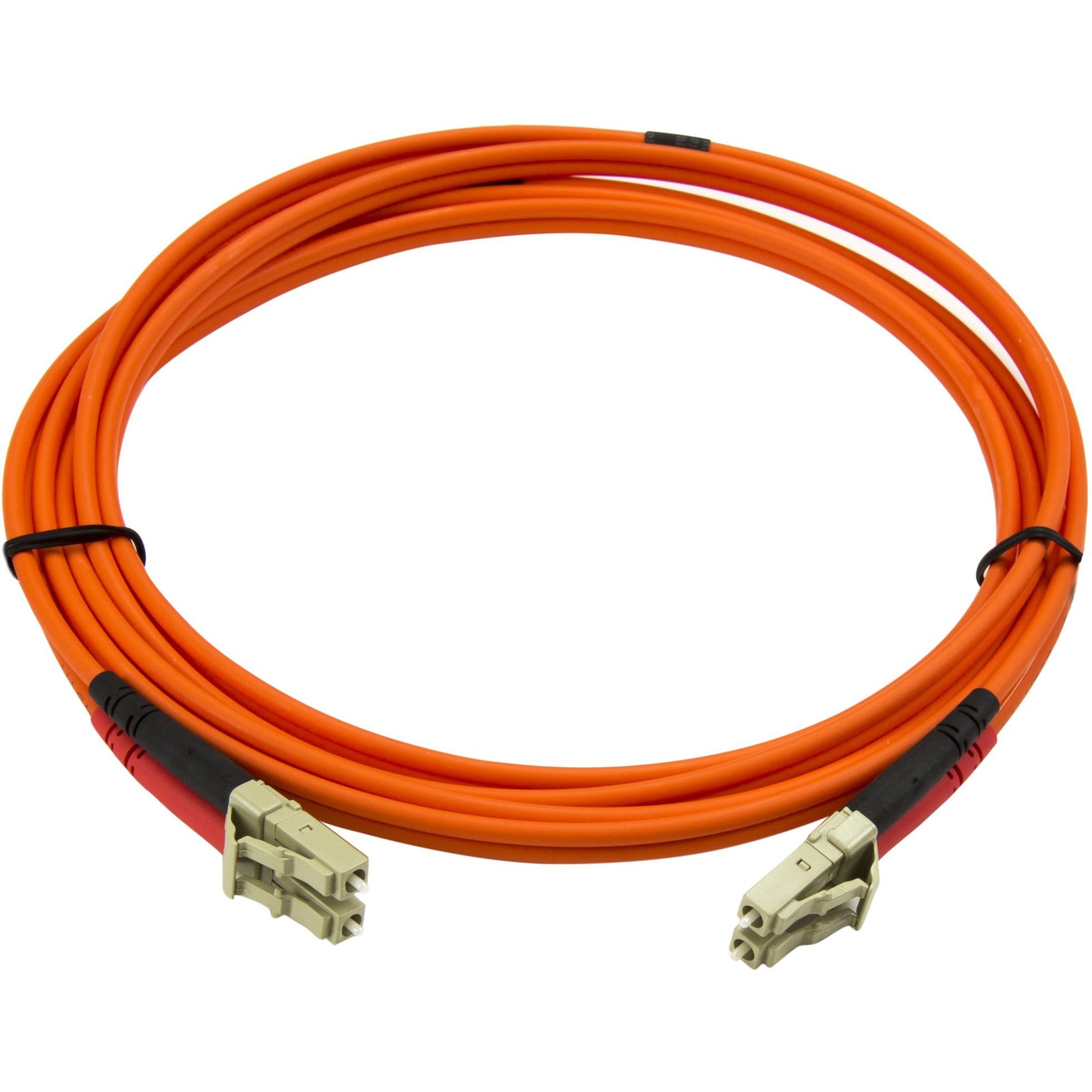 Full length view of 2-meter orange fiber patch cable with LC connectors and cable management-alternate-image3