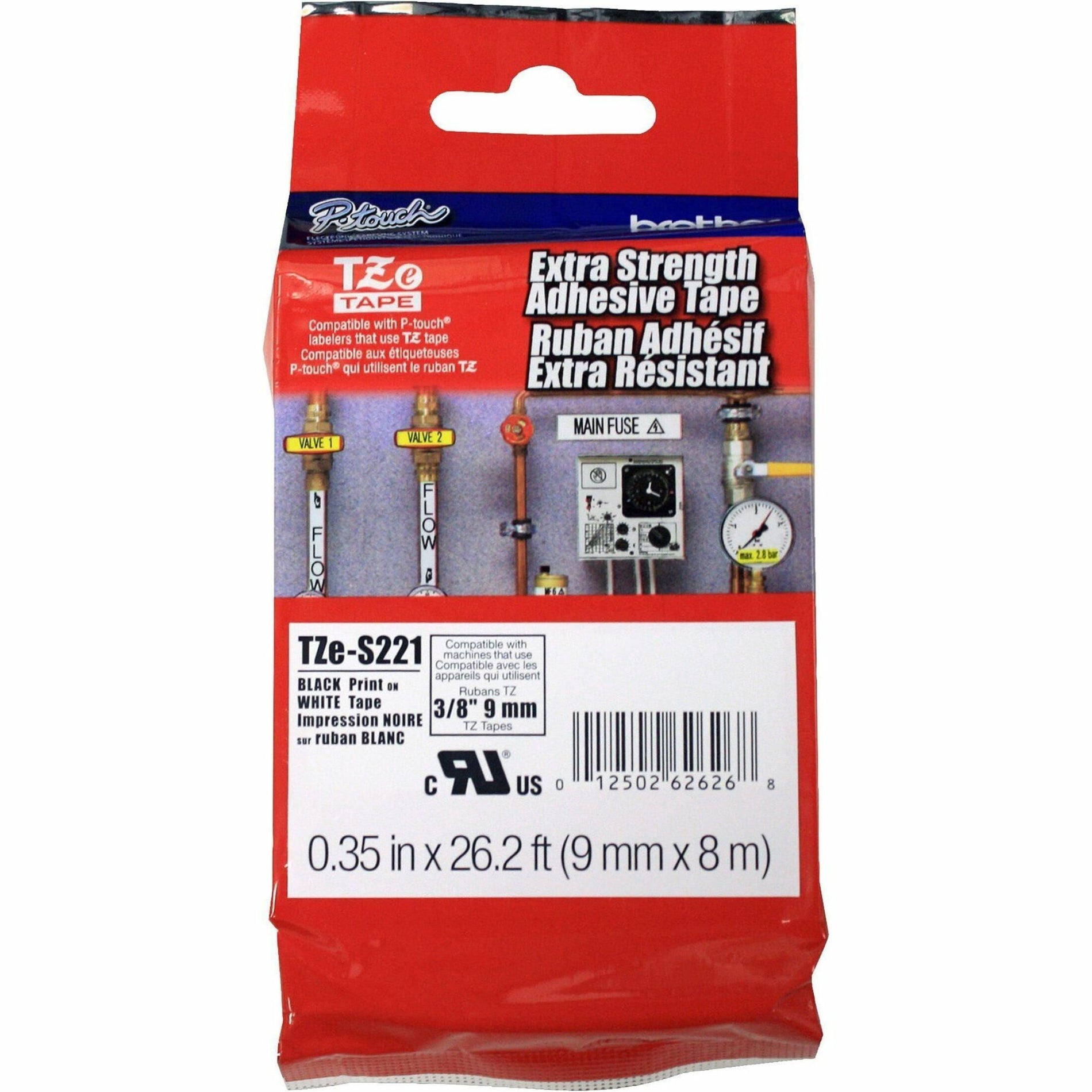Brother TZES221 P-touch Industrial TZe Tape Cartridges, Temperature Resistant, Chemical Resistant, Abrasion Resistant