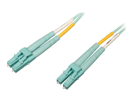 Tripp Lite OM4 multimode fiber optic cable with aqua LC connectors and yellow strain relief boots-alternate-image1
