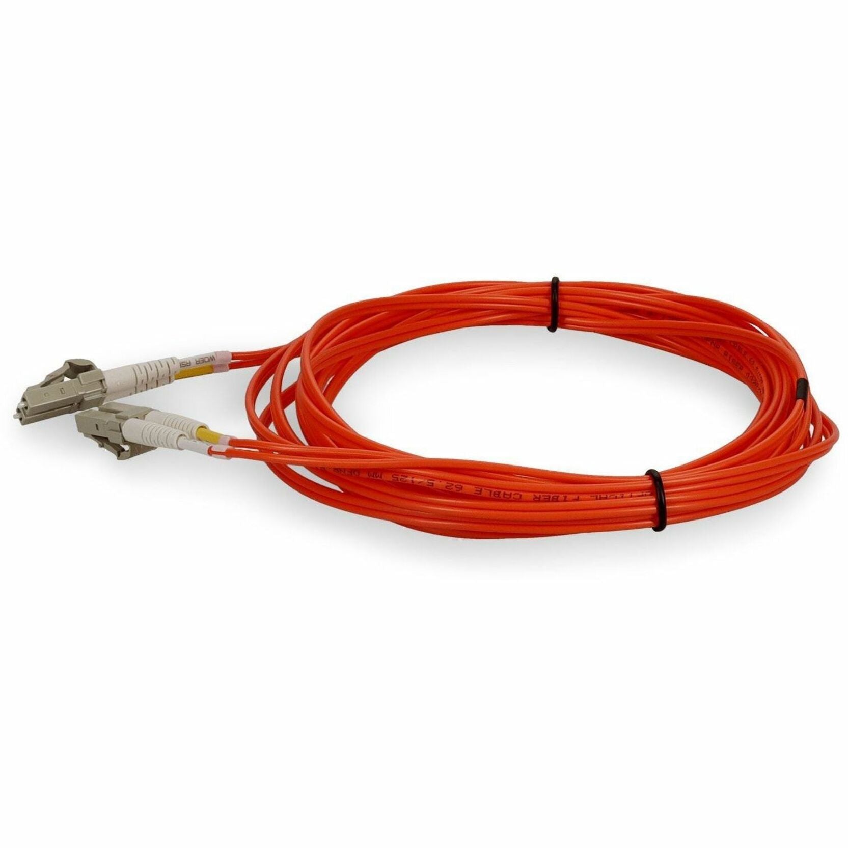 Orange fiber optic cable with visible cable management ties and strain relief boots-alternate-image2