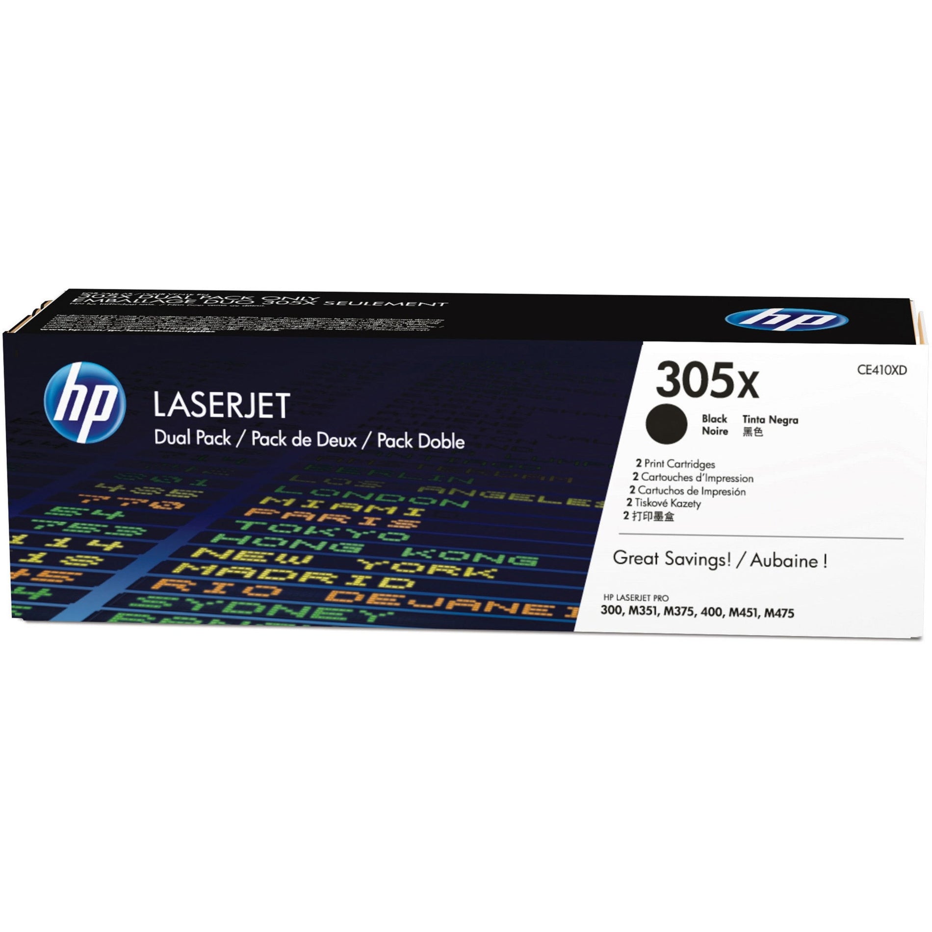 HP CE410XD 305X Toner Cartridge, High Yield, 4000 Pages, 2/PK