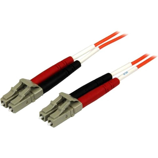 StarTech.com LC to LC multimode fiber patch cable showing dual connectors with orange cable-alternate-image1