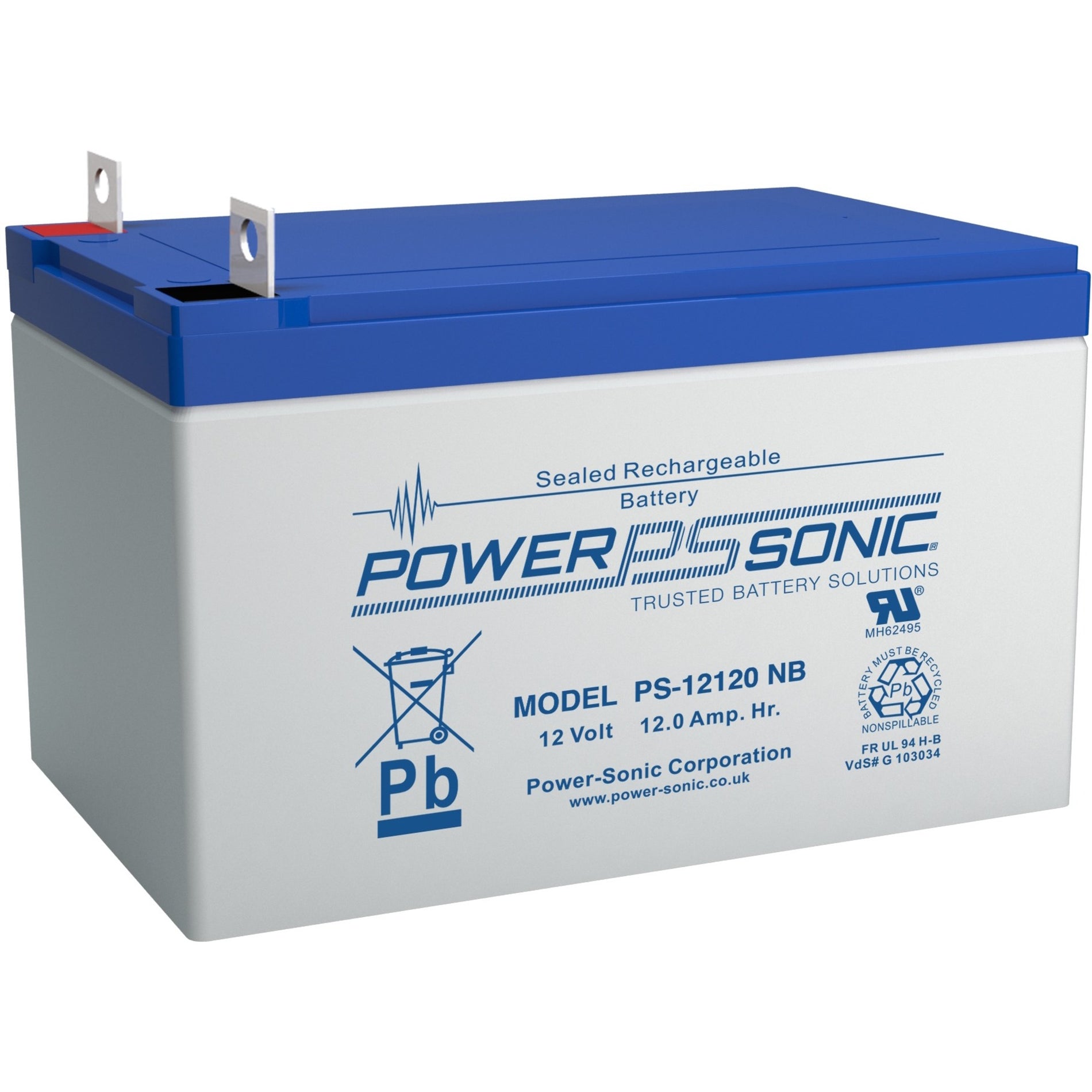 Power Sonic PS-12120NB PS-12120 Battery, 12V 12AH NB Terminal, 5 Year Warranty, Approved for Air Transport