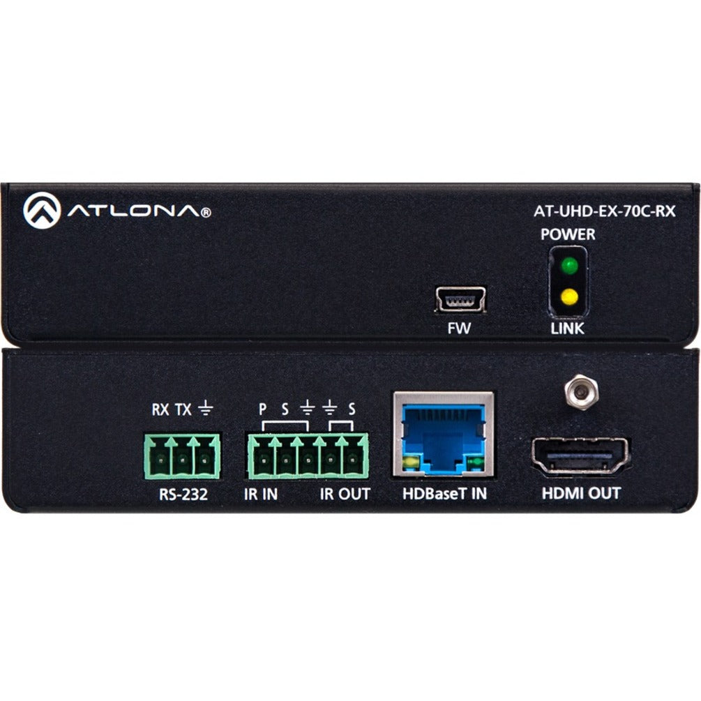 Atlona AT-UHD-EX-70C-RX 4K/UHD HDMI Over HDBaseT Receiver with Control and PoE, 10 Year Warranty, Twisted Pair, Category 7