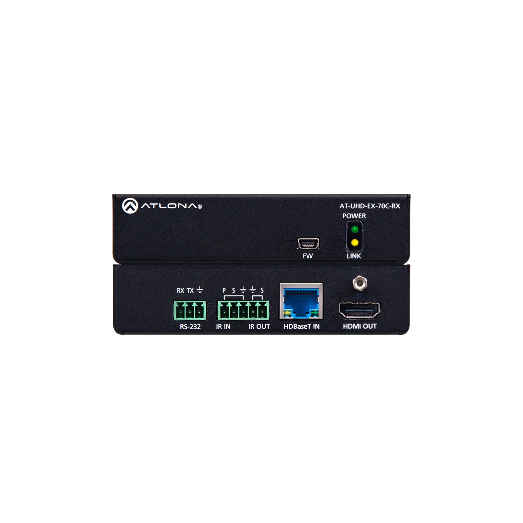 Atlona AT-UHD-EX-70C-RX 4K/UHD HDMI Over HDBaseT Receiver with Control and PoE, 10 Year Warranty, Twisted Pair, Category 7
