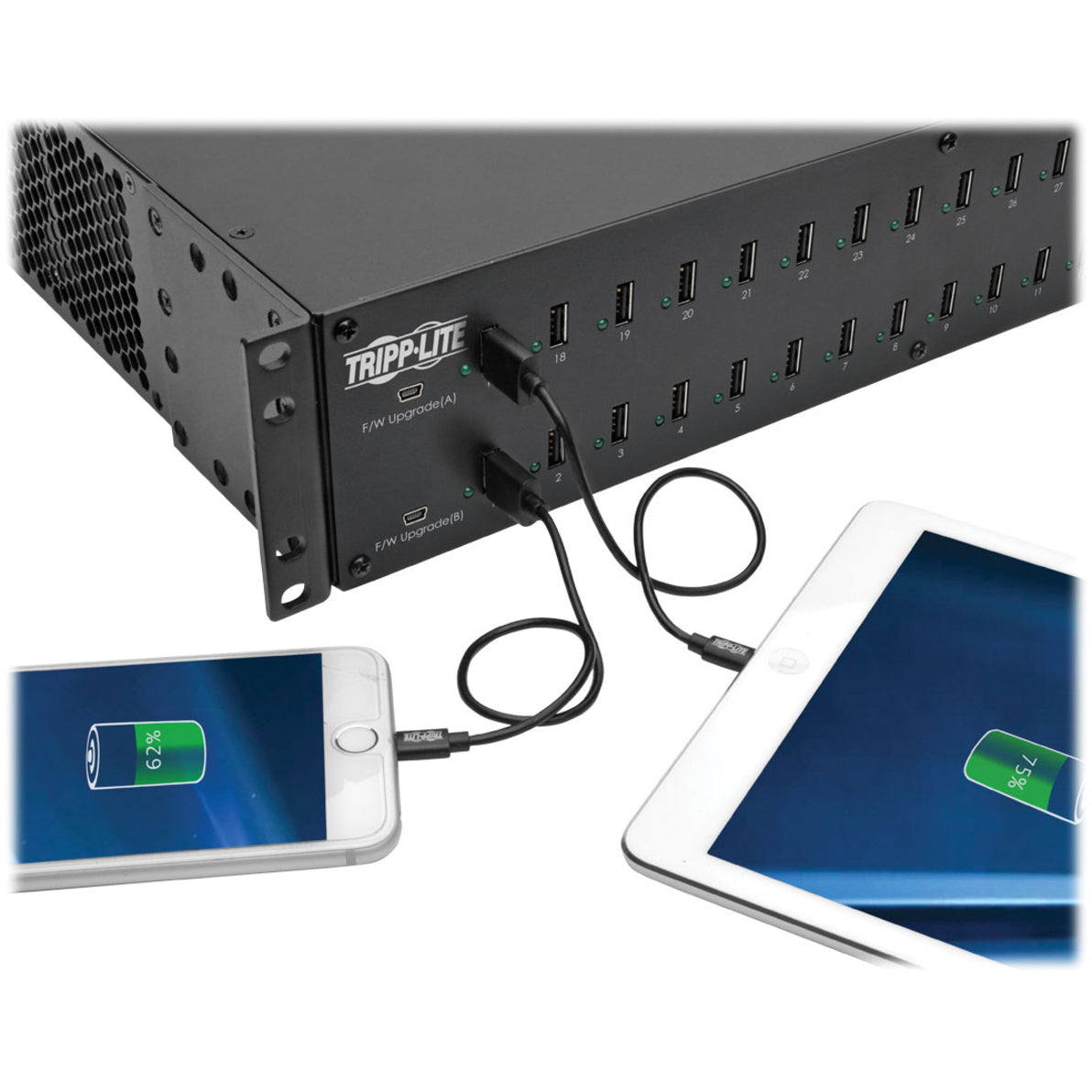Tripp Lite U280-032-RM Cradle, 32-Port USB Charging Station with Syncing, 5V 80A (400W) USB Charger Output