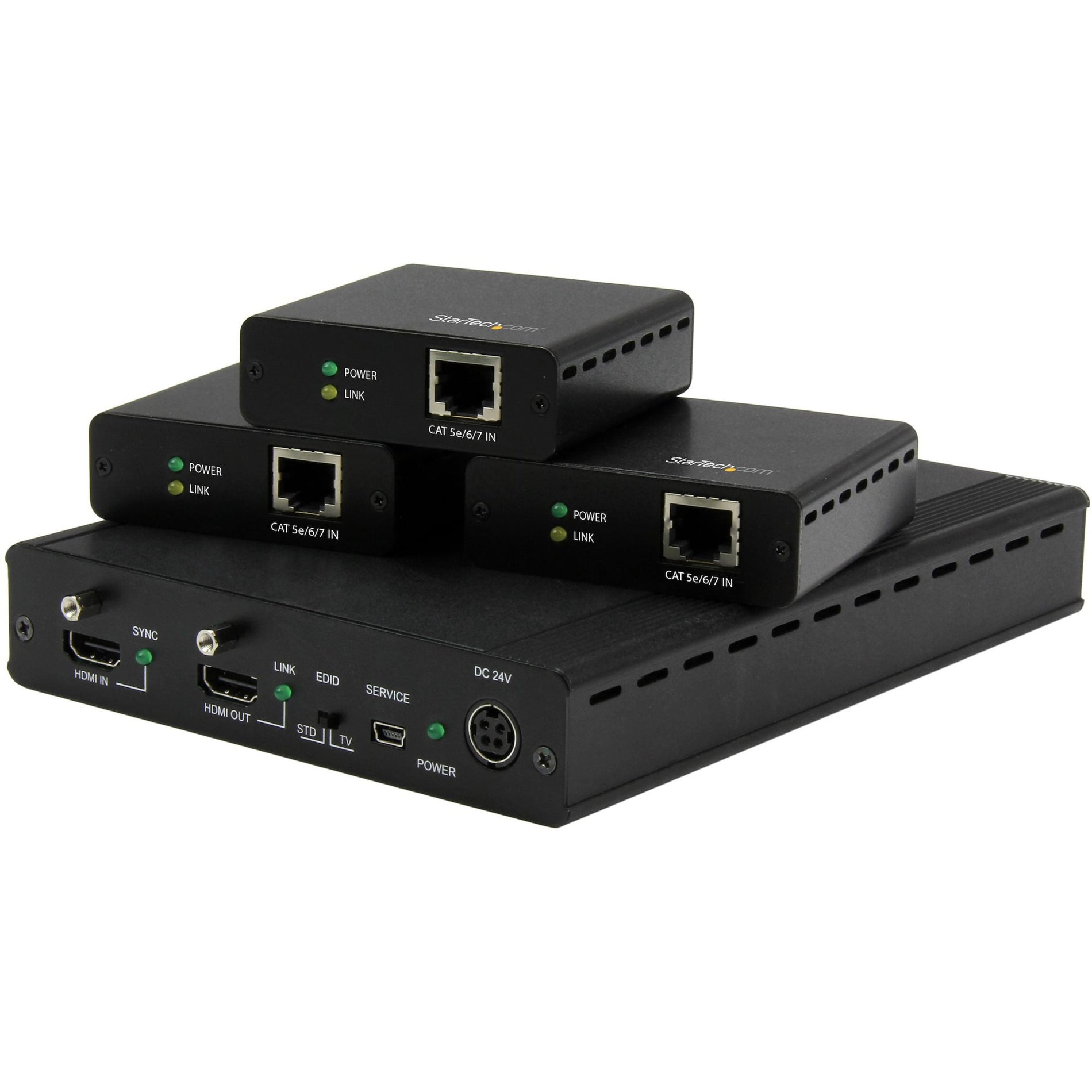 StarTech.com ST124HDBT Video Extender Transmitter/Receiver, 3 Port HDBaseT Extender Kit with 3 Receivers, Up to 4K