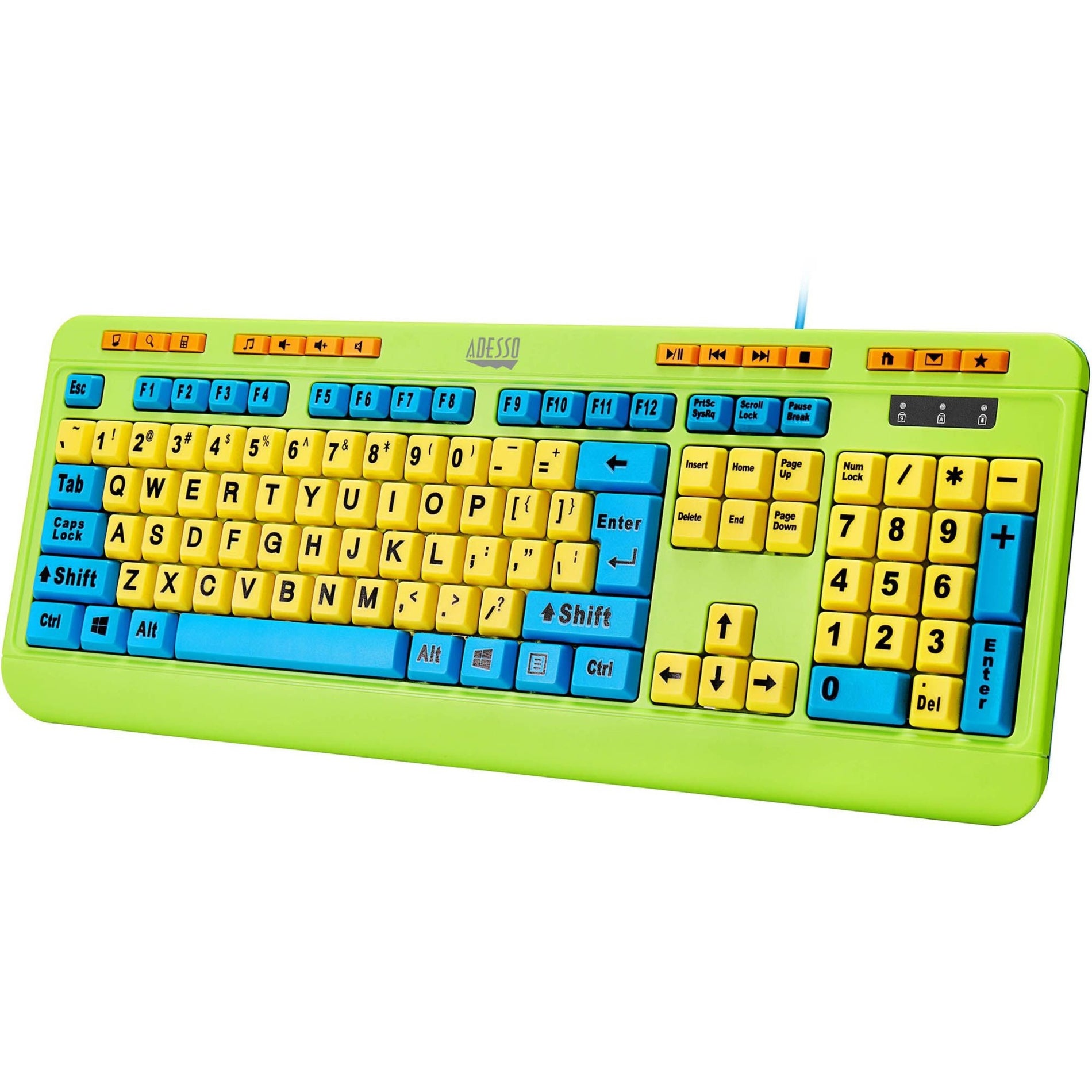 Adesso AKB-132DB Antimicrobial Wired Kids Keyboard and Mouse Combo, LED Indicator, Quiet Keys