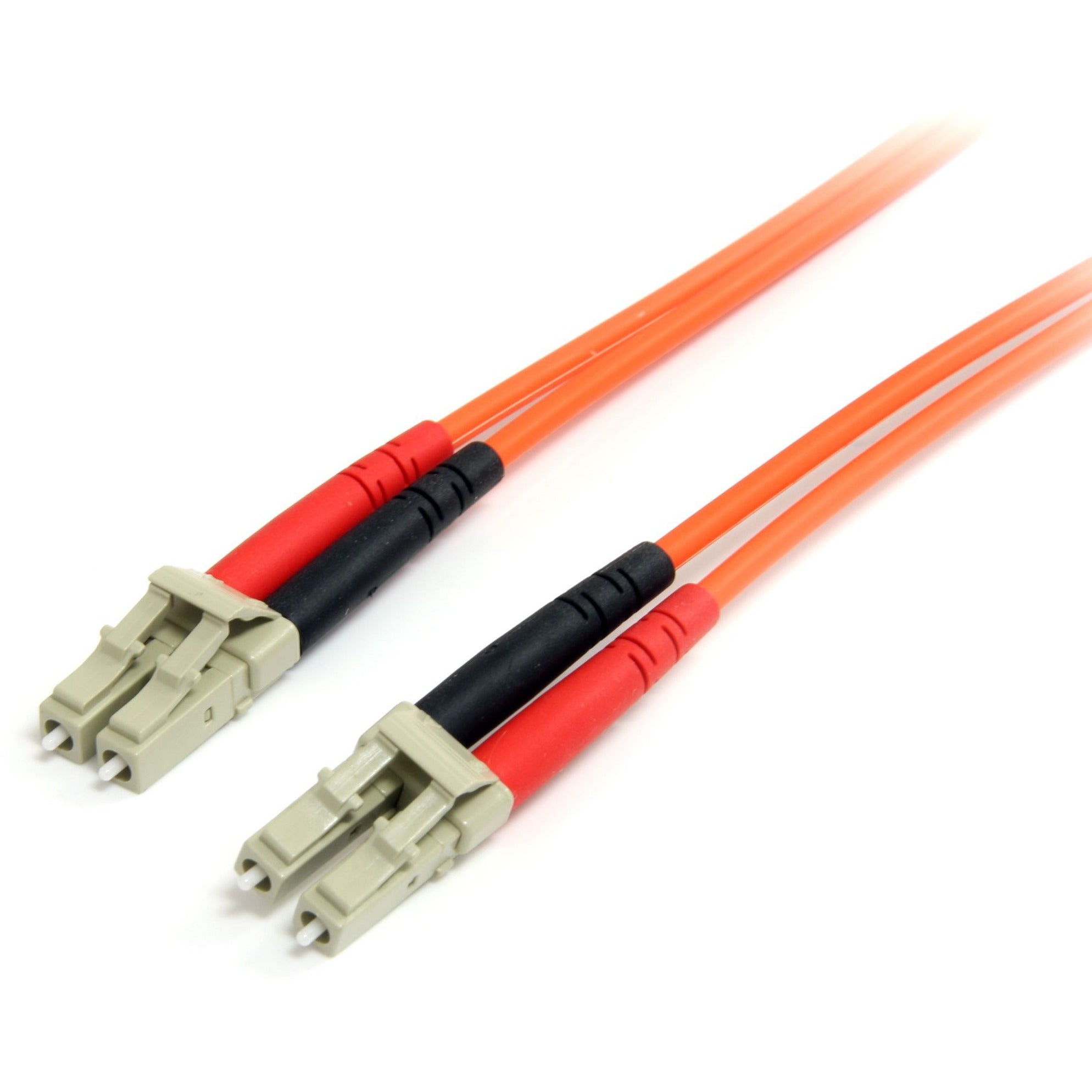 StarTech.com 2m orange multimode fiber patch cable with LC connectors showing duplex configuration and LSZH jacket-alternate-image1