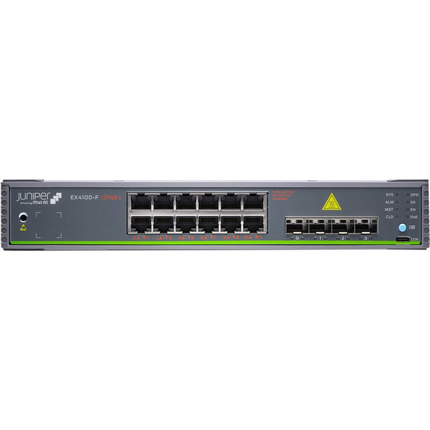Juniper EX4100-F-12P Ethernet Switch, Gigabit Ethernet, 12 Ports, 4 x 10 Gigabit Ethernet Stack, 300W PoE Budget