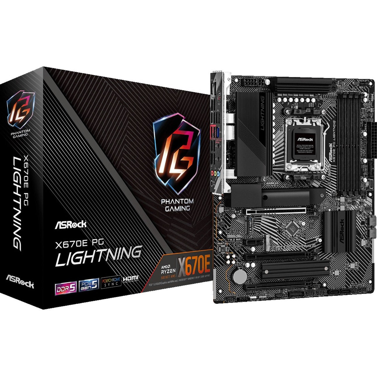ASRock X670E PG Lightning X670E PG LIGHTNING X670E PG Lightning Gaming Desktop Motherboard, AMD X670 AM5 ATX MB