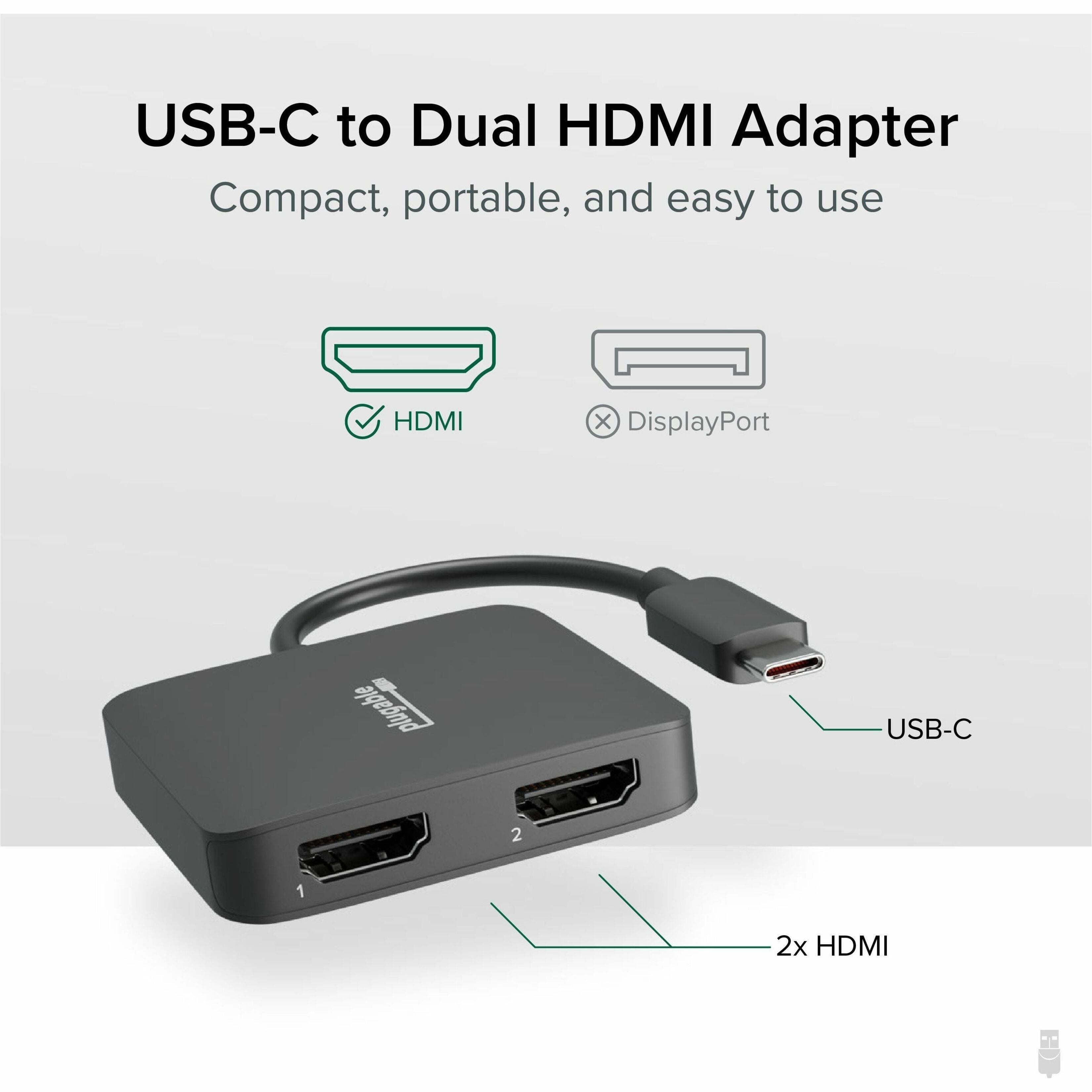 plugable USB-C Dual 4K HDMI Adapter Plugable USB-C Docking Station, Dual 4K Monitors, 100W Laptop Charging