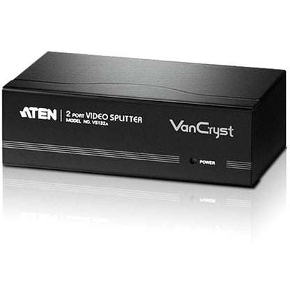 Front view of Aten VS132A 2-port video splitter showing power indicator and VanCryst branding-alternate-image1