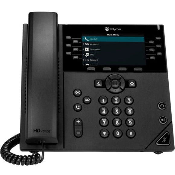 Poly VVX 450 12-line Desktop Business IP Phone with dual 10/100/1000 Ethernet ports. PoE only. Ships without power supply. (2200-48840-025)