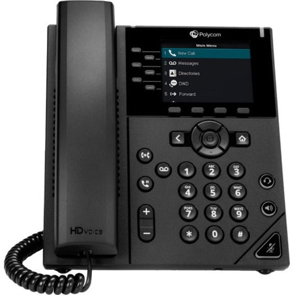 Poly VVX 350 6-line Desktop Business IP Phone with dual 10/100/1000 Ethernet ports. PoE only. Ships without power supply. (2200-48830-025)