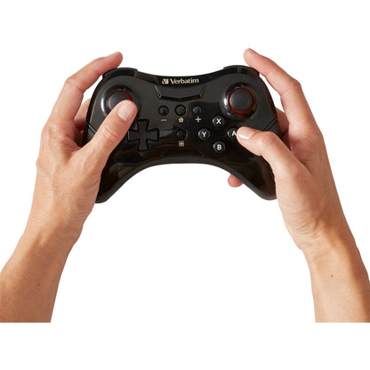 Hands holding Verbatim Nintendo Switch controller demonstrating ergonomic grip-alternate-image4
