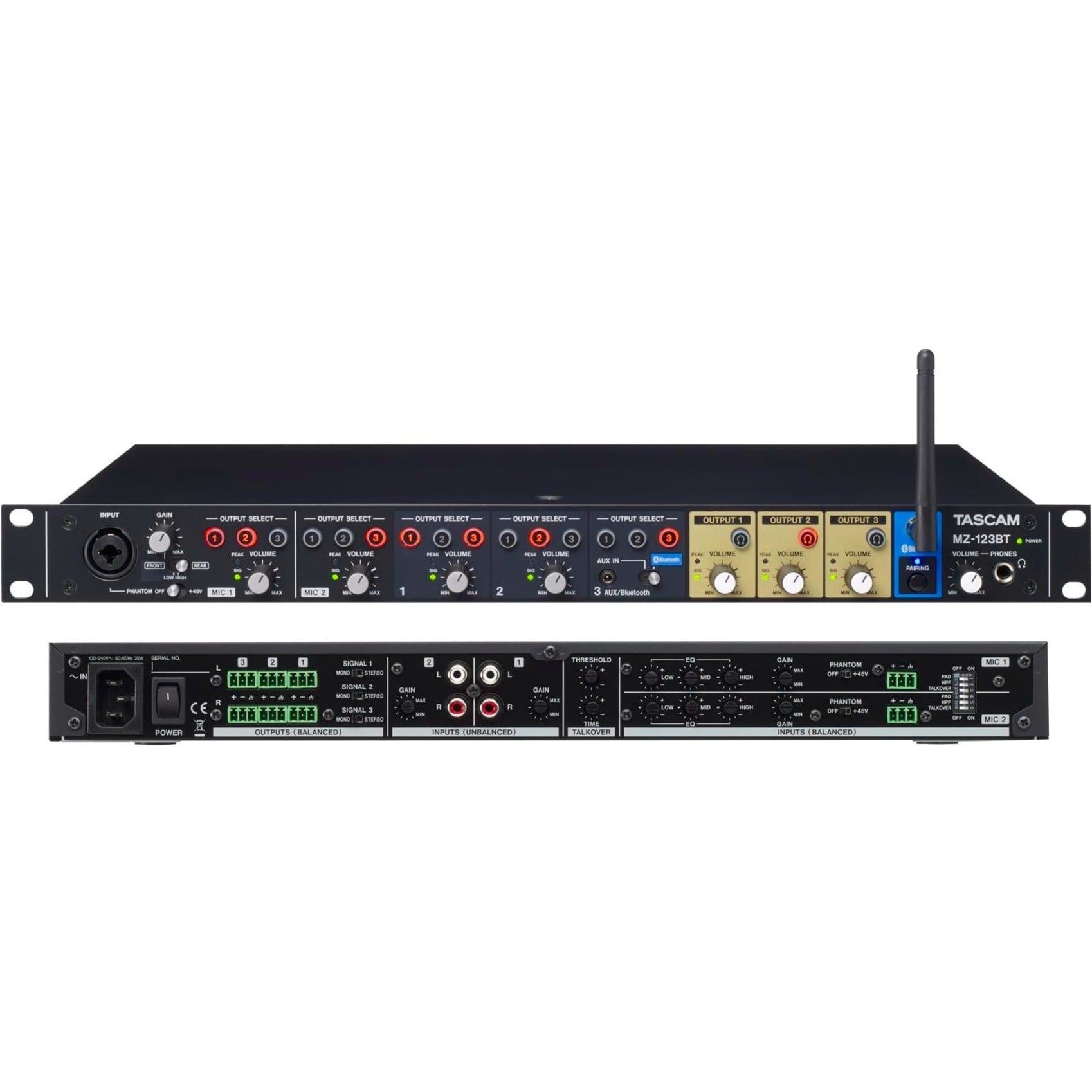 TASCAM MZ123BT Compact MultiZone Audio Mixer with Bluetooth Network