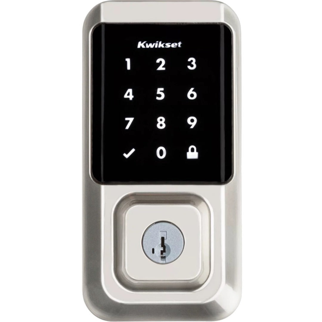 Front view of Kwikset Halo Smart Deadbolt showing touchscreen number pad and traditional key cylinder-alternate-image2