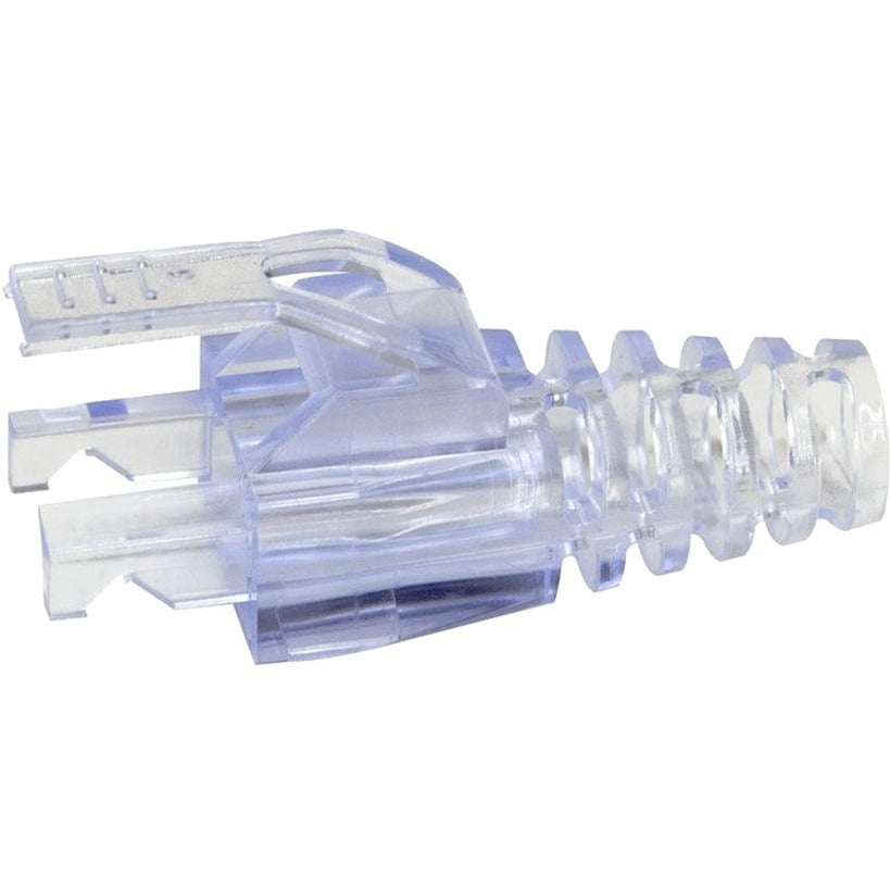 Close-up view of Simply45 S45-B001 transparent blue-tinted strain relief boot for Cat5e cables-alternate-image1