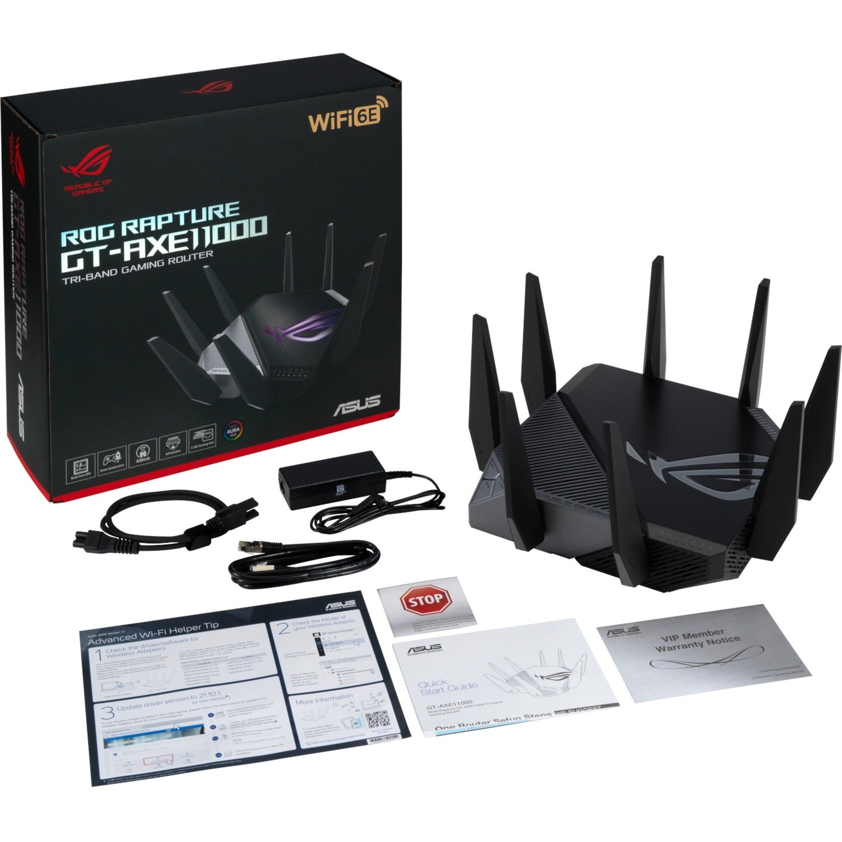 ASUS WiFi 6E Gaming Router (ROG Rapture GT-AXE11000) (90IG06E0-MA1R0T) - Tri-Band 10 Gigabit Wireless Router, World's first 6Ghz Band for Wider Channels & Higher Capacity, 1.8GHz Quad-Core processor, 2.5G Port, Gaming & Streaming. ASUS ROG GT-AXE11000 is