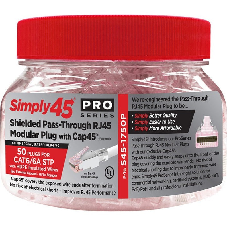 SIMPLY45 Pro Series connector packaging showing detailed product specifications and branding for professional network installations-alternate-image2