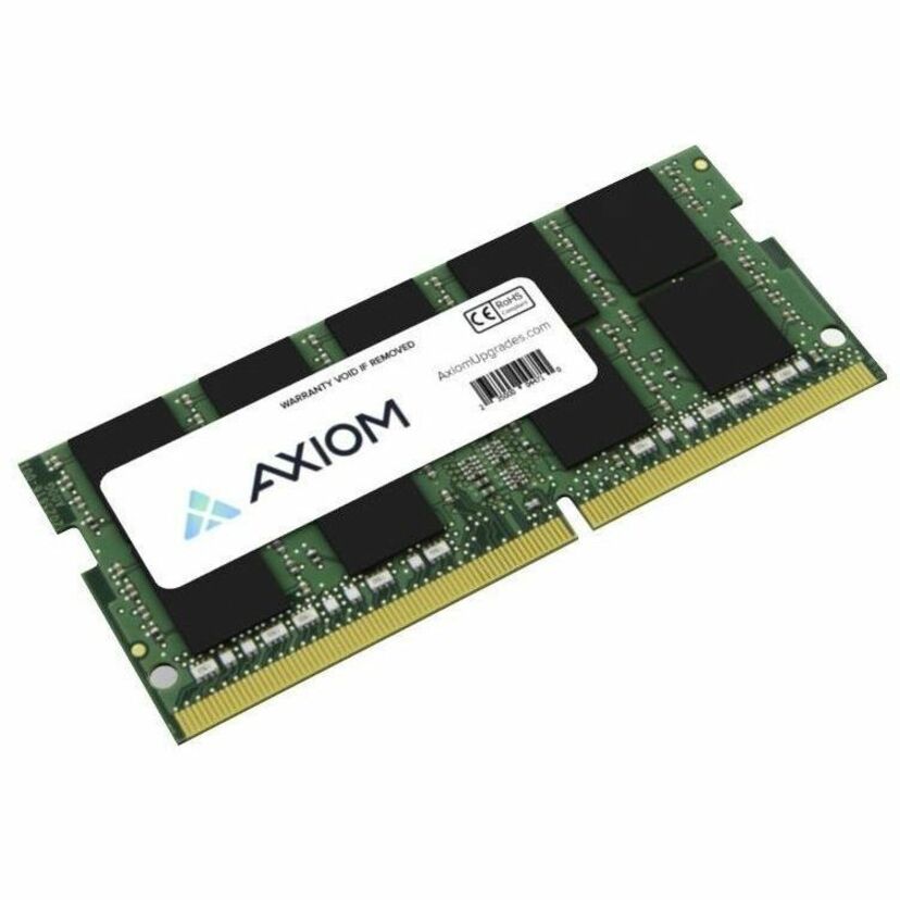 Axiom 32GB DDR4-3200 ECC SODIMM RAM module featuring green PCB with black heat spreaders and white Axiom branding label