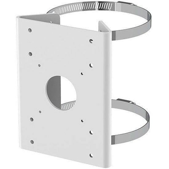 White aluminum pole mount bracket with dual mounting straps and central cable management opening-alternate-image1