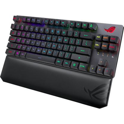 Angled view of the compact TKL keyboard layout with RGB lighting and dedicated gaming features-alternate-image3