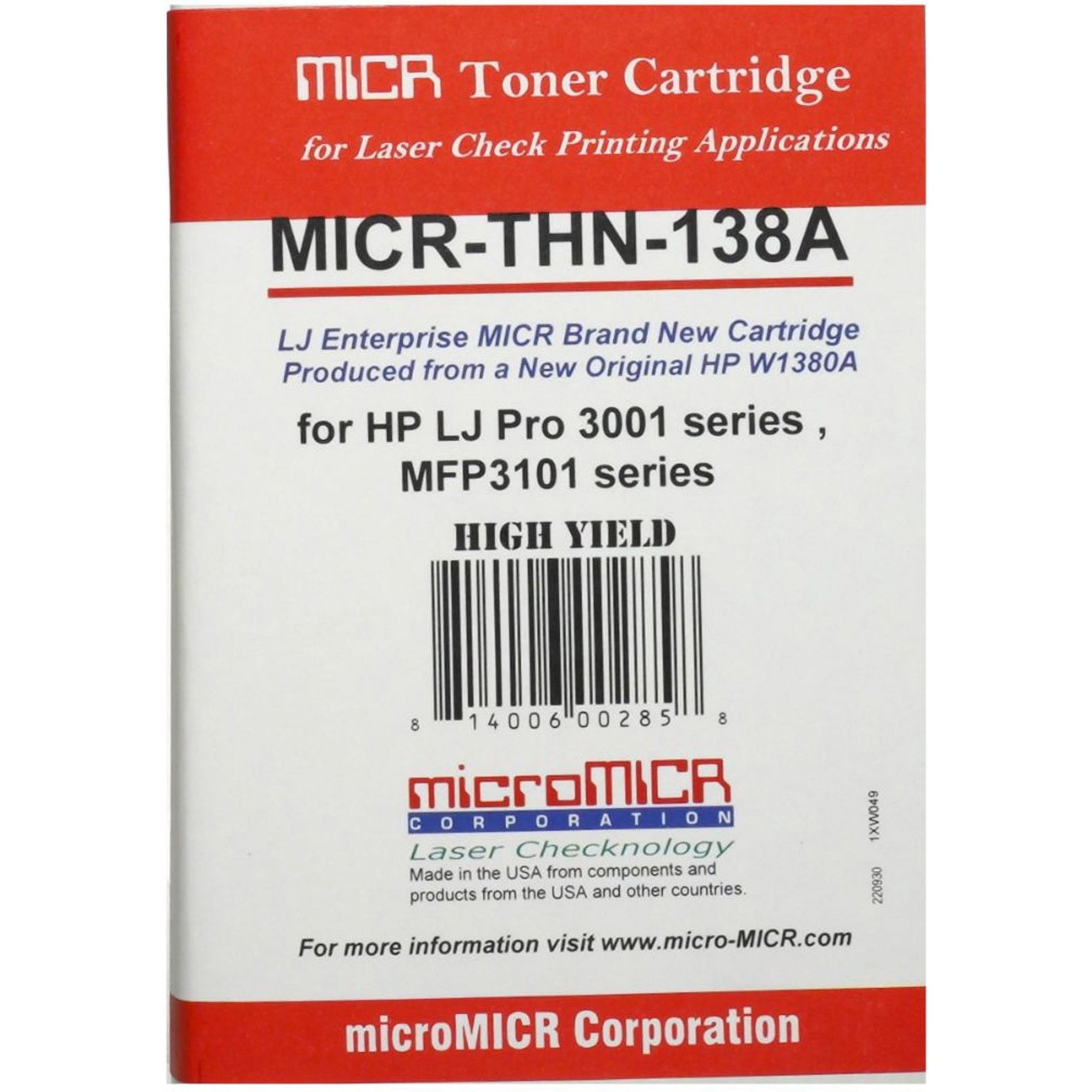 microMICR OEM MICR FOR HP W1380A (MICR-THN-138A)