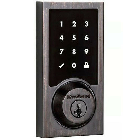 Kwikset 916 CNT Smart Deadbolt in Venetian Bronze finish featuring illuminated touchscreen keypad with numbers 0-9 and lock controls-alternate-image1