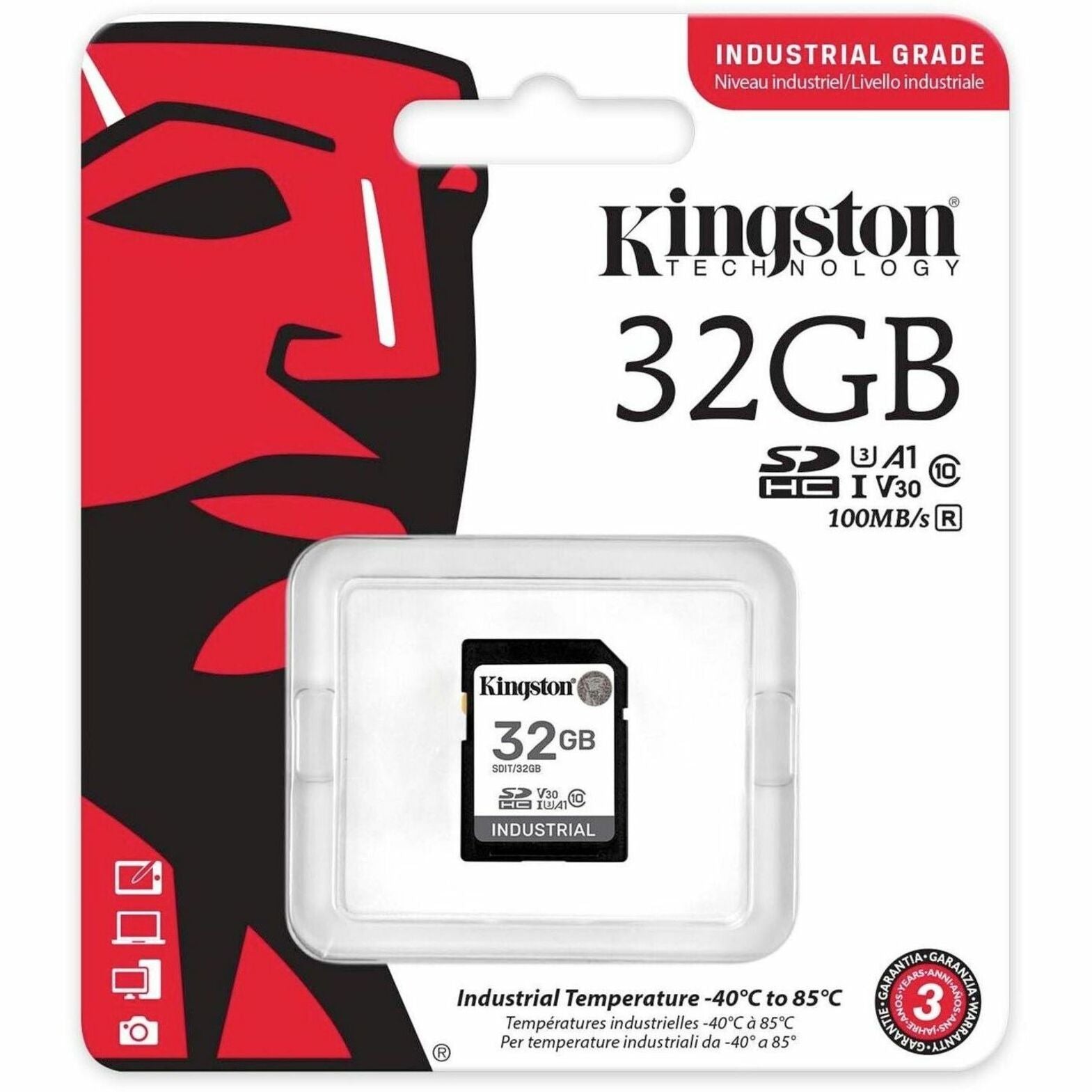Kingston Industrial 32GB SDHC Memory Card, Class 10/UHS-I U3, V30