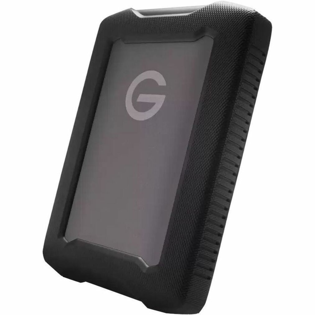 Angled view of G-DRIVE ArmorATD showing protective corner design and textured grip pattern