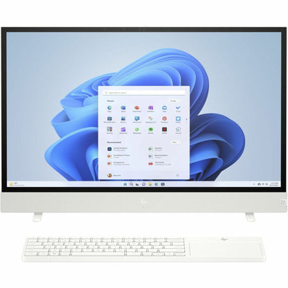 HP Envy Move All-in-One PC displaying Windows 11 interface with white wireless keyboard-alternate-image1
