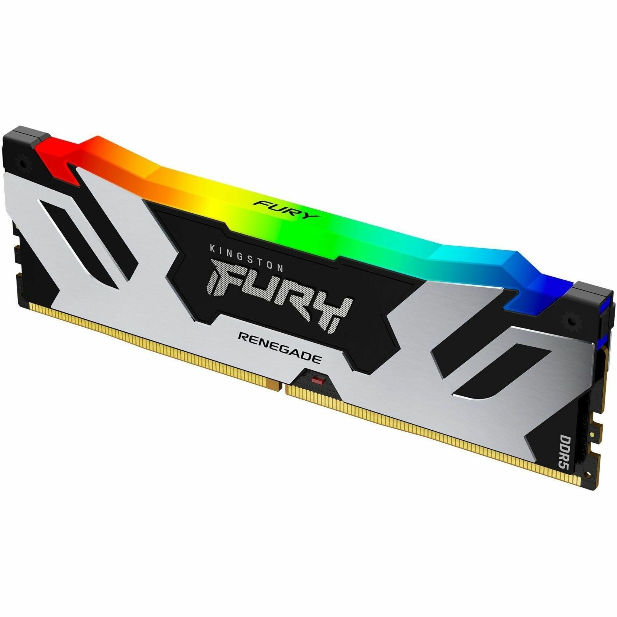 Kingston FURY Renegade DDR5 RAM module featuring RGB lighting strip and silver heatspreader design