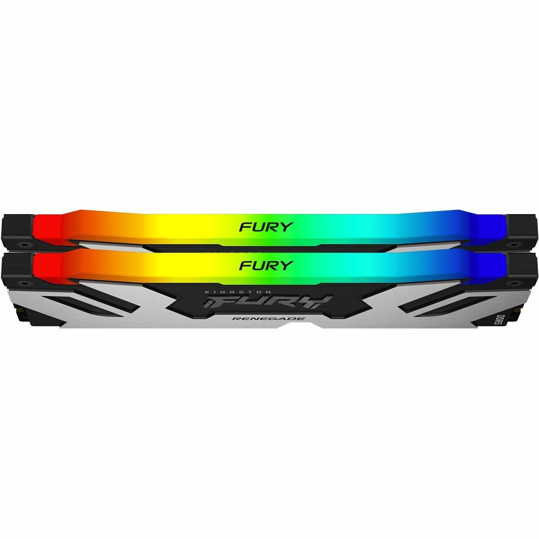 Kingston FURY Renegade DDR5 RGB memory modules with vibrant rainbow lighting effects and aluminum heat spreaders