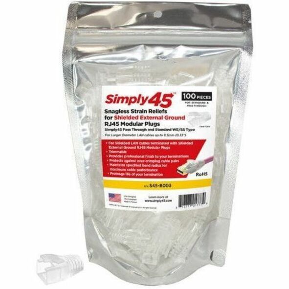 Simply45 snagless strain relief boots package containing 100 pieces for shielded RJ45 connectors-alternate-image2