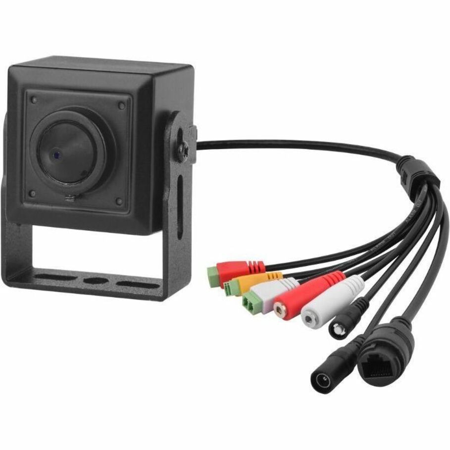 Capture Advance 2MP pinhole camera with complete cable assembly showing RCA connectors, power input, and network connections-alternate-image1