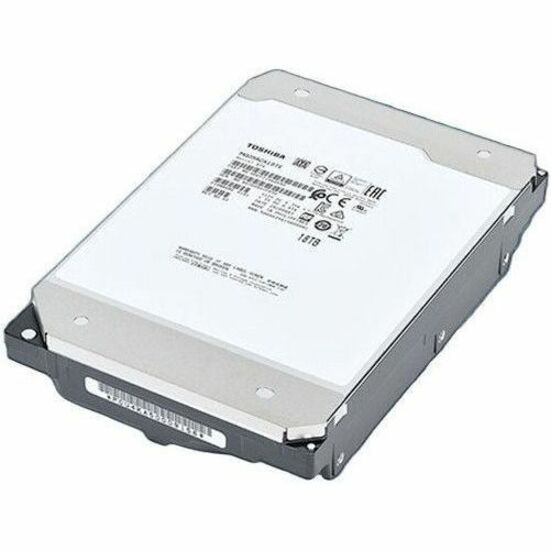 Top view of Toshiba MG Series enterprise hard drive showing white cover with certification markings