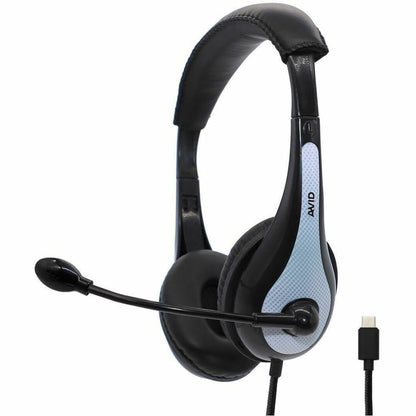 AVID AE-36 USB-C headset in black and light blue featuring adjustable boom microphone and padded design-alternate-image1