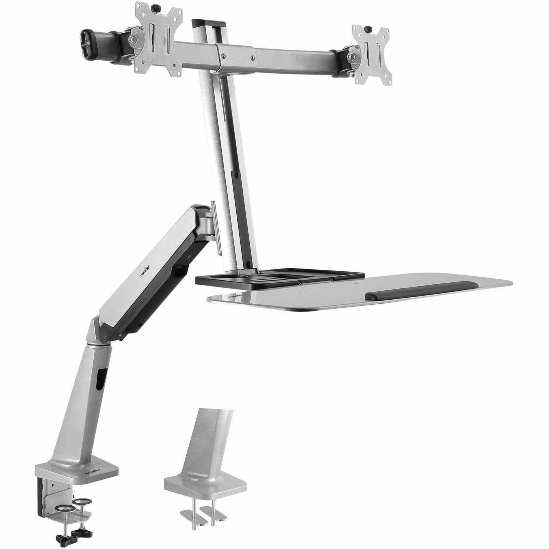 Rocstor ErgoCenter Desk Mount for Monitor, Mouse, Keyboard - Silver - TAA Compliant (Y10N029-S1)