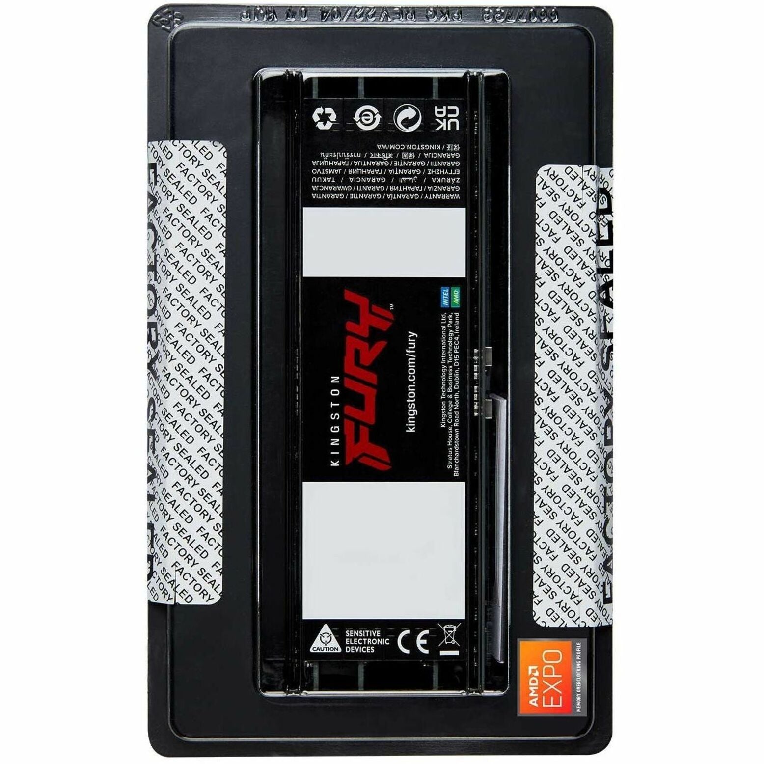 Back of Kingston FURY RAM packaging showing AMD EXPO certification and security seals