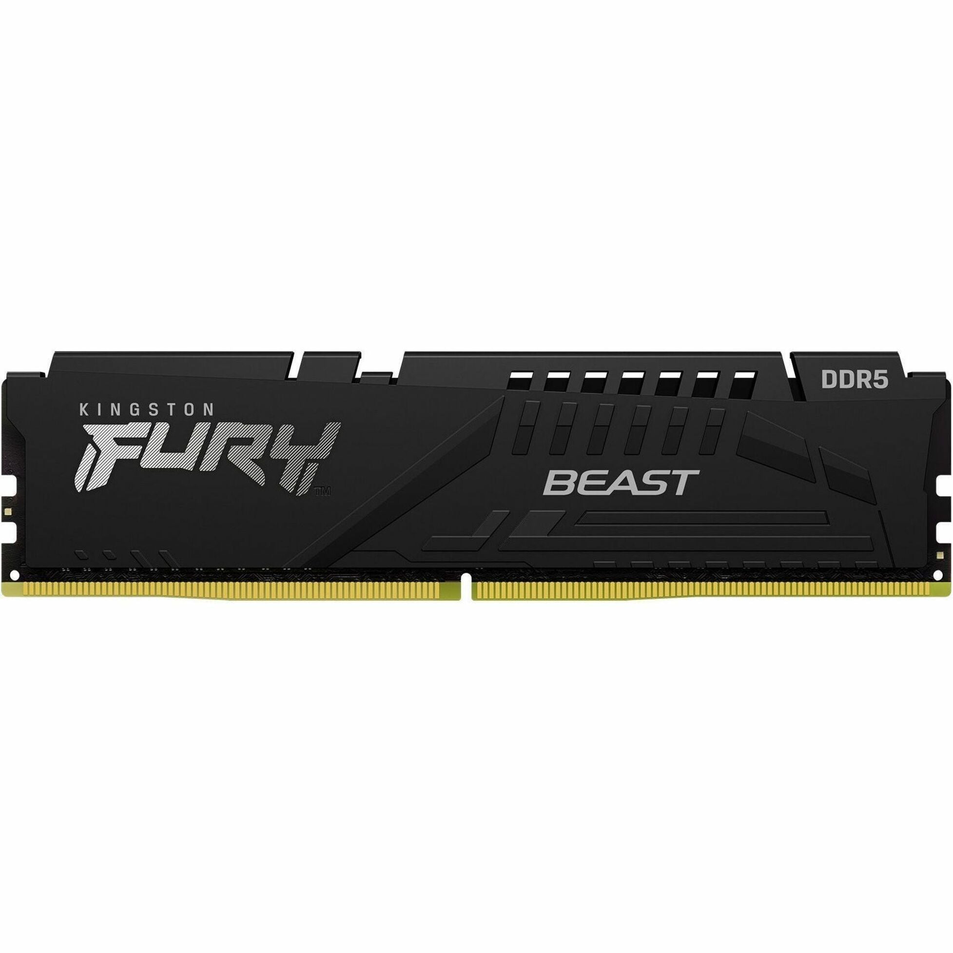 Kingston FURY Beast DDR5 RAM module featuring black heatspreader with angular design and gold contacts
