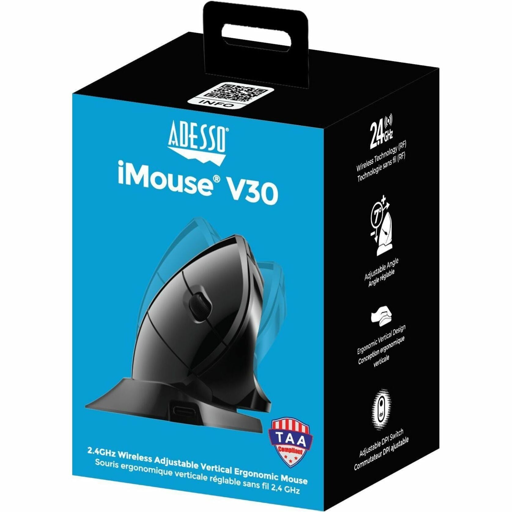 Adesso 2.4GHZ Ergo Vertical USB Programable Game MouseAdj DPI Drive 並行輸入品 Adesso iMouse V30 Ergonomic Wireless Vertical Mouse, Adjustable Angle  Design, 2400 DPI Optical Sensor, 7 Buttons, 2.4GHz, 30ft Range, USB-C