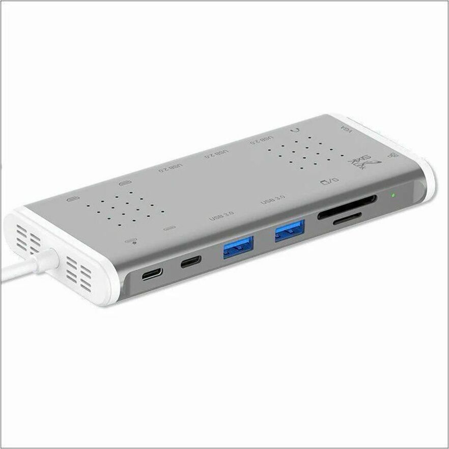 Side angle view of SMK-Link VP6955 showing USB-C ports, ventilation design, and USB 3.0 connections-alternate-image2