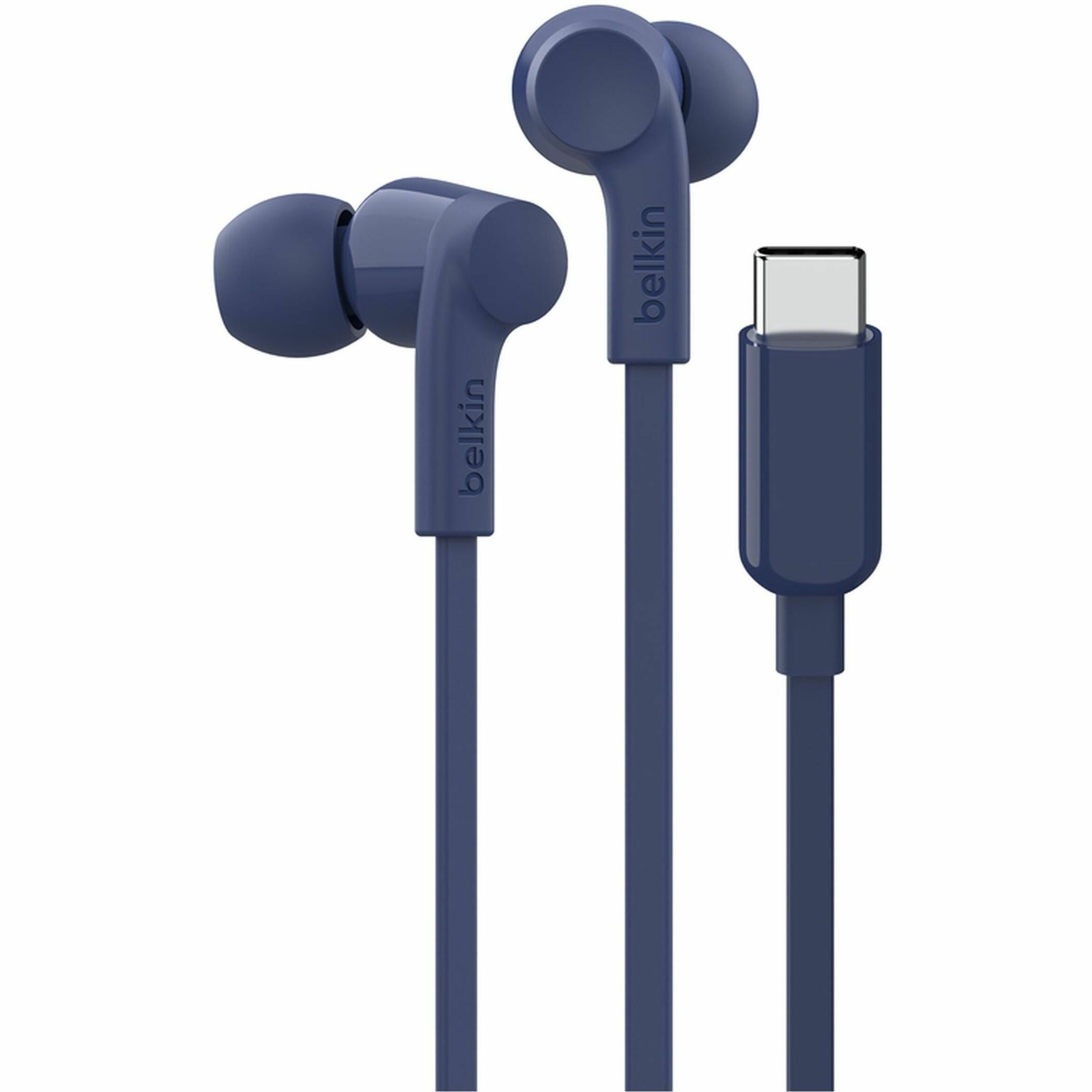 Blue Belkin USB-C earbuds with flat cable and ergonomic earbud design-alternate-image1
