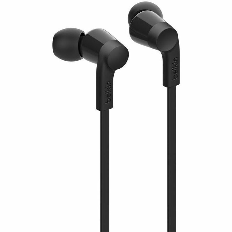Close-up view of Belkin USB-C earbuds showing ergonomic design and angled ear tips-alternate-image2